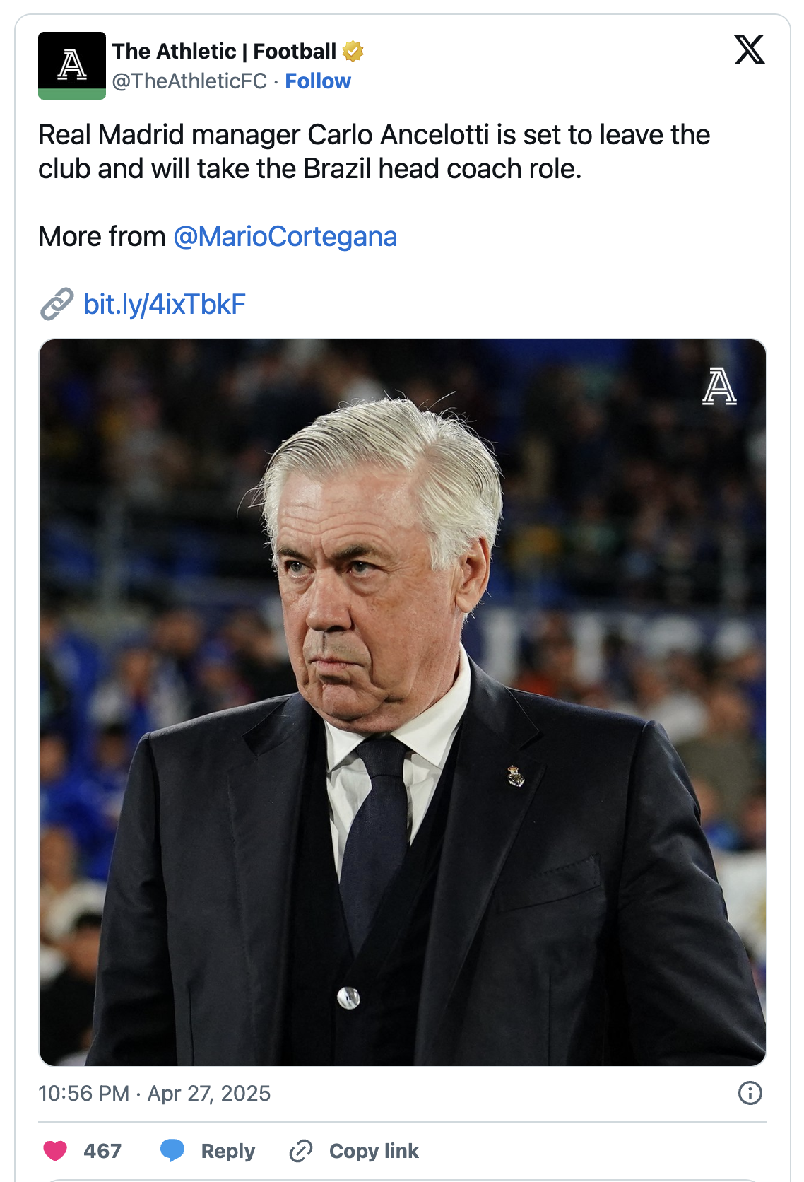 Ancelotti có khả năng rời Real Madrid sau khi mất Cúp Nhà Vua